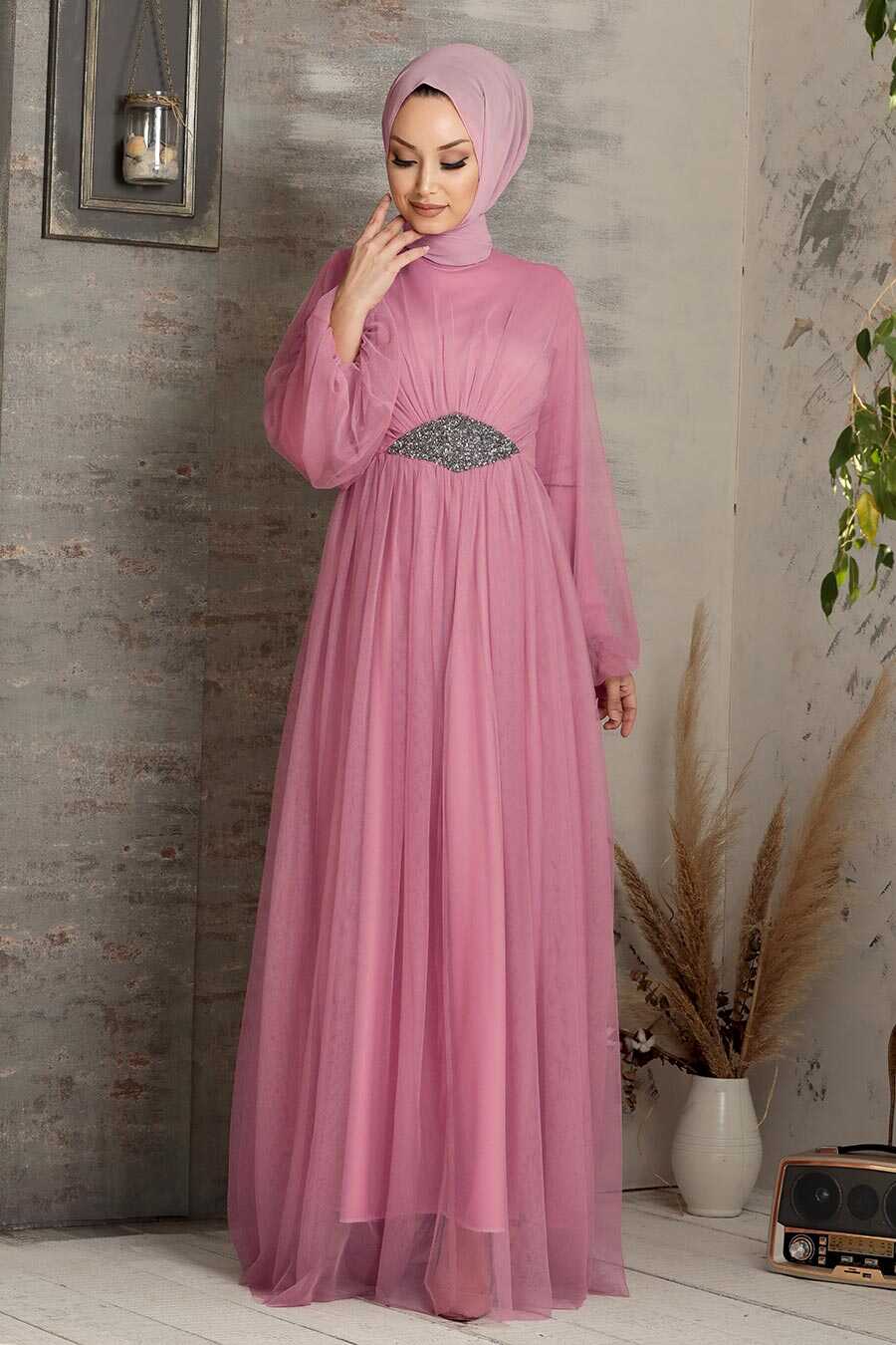 Neva Style - Stylish Dusty Rose Modest Evening Gown 54230GK