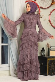 Dusty Rose Hijab Evening Dress 75801GK - 1