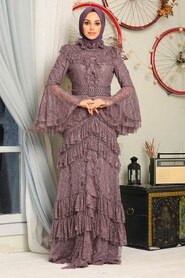Dusty Rose Hijab Evening Dress 75801GK - 2