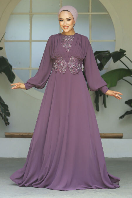  Elegant Dusty Rose Islamic Wedding Dress 9118GK - NEVA STYLE
