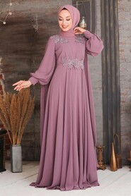 Elegant Dusty Rose Muslim Long Sleeve Dress 9130GK - 2