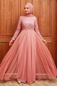  Plus Size Dusty Rose Hijab Engagement Dress 9160GK - 1