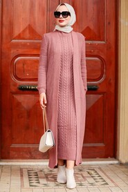 Dusty Rose Hijab Knitwear Suit Dress 3171GK - 2