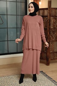 Dusty Rose Hijab Knitwear Suit Dress 34021GK - 2