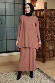 Dusty Rose Hijab Knitwear Suit Dress 34021GK - 3