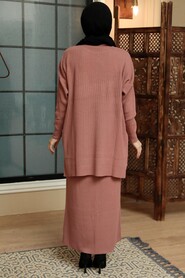 Dusty Rose Hijab Knitwear Suit Dress 34021GK - 4
