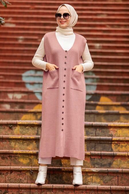 Dusty Rose Hijab Knitwear Vest 3324GK - NEVA STYLE