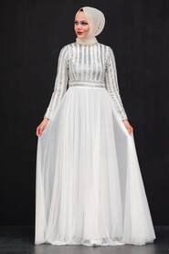 Neva Style - Stylish Ecru Muslim Wedding Dress 5338E - Thumbnail
