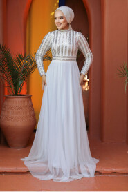 Stylish Ecru Muslim Wedding Dress 5338E - 3