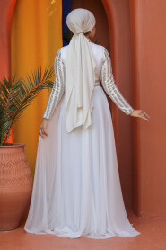 Stylish Ecru Muslim Wedding Dress 5338E - 4