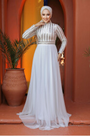 Stylish Ecru Muslim Wedding Dress 5338E - 2