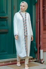 Ecru Hijab Coat 14075E - 1
