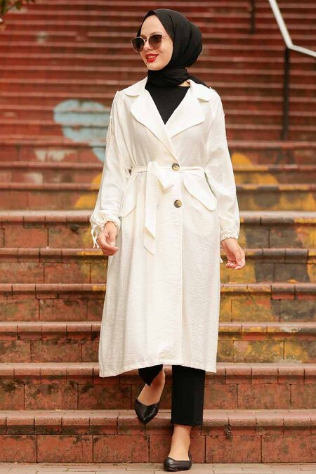 Ecru Hijab Coat 41060E - NEVA STYLE