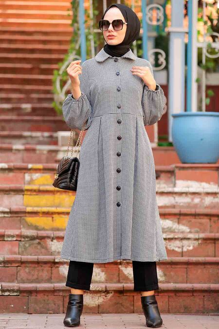 Ecru Hijab Coat 55920E - NEVA STYLE