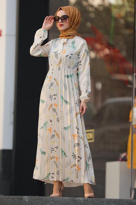 Ecru Hijab Daily Dress 87631E - NEVA STYLE