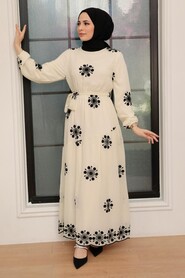 Ecru Hijab Dress 1332E - 1