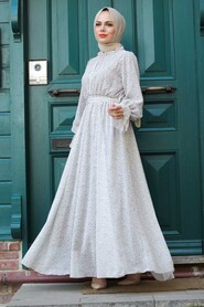 Ecru Hijab Dress 1423E - 1