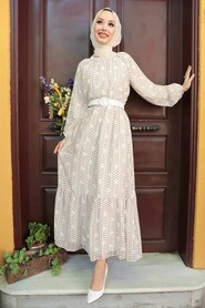 Ecru Hijab Dress 1476E - 1