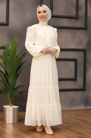 Ecru Hijab Dress 2409E - 1