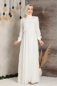 Ecru Hijab Dress 27140E - 3