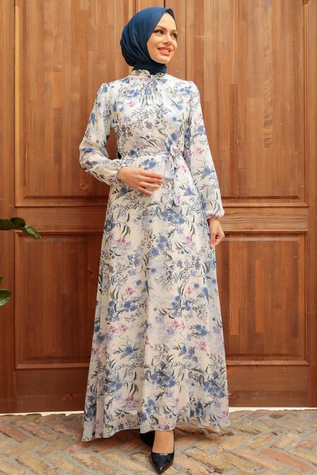 Ecru Hijab Dress 279023E - NEVA STYLE