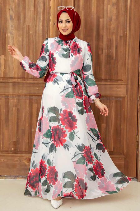 Ecru Hijab Dress 279067E - NEVA STYLE