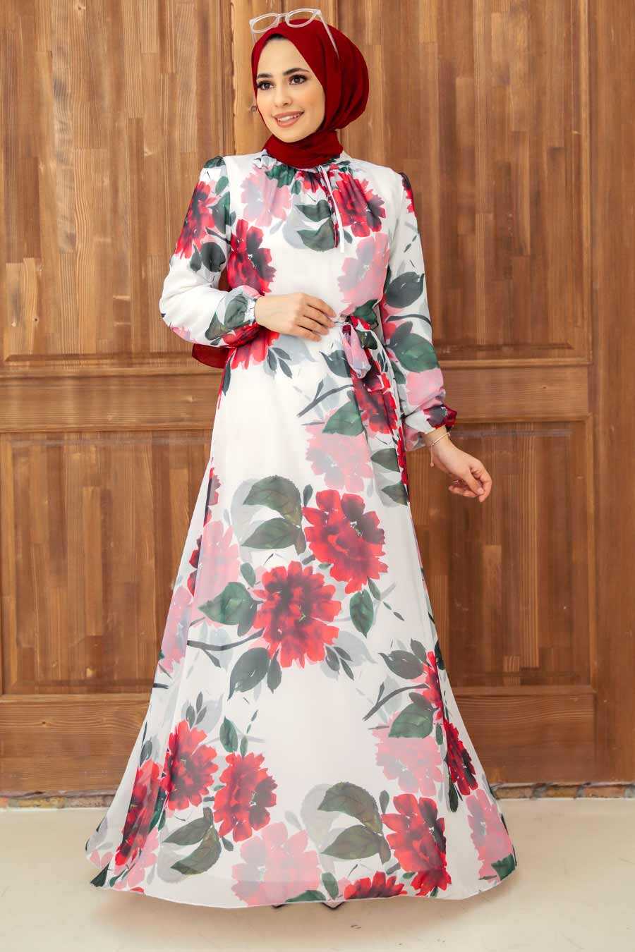 Ecru Hijab Dress 279067E - Neva-style.com
