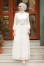 Ecru Hijab Dress 28621E - 1