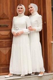 Ecru Hijab Dress 28621E - 2