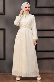 Ecru Hijab Dress 3042E - 2