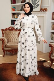 Ecru Hijab Dress 32944E - 2