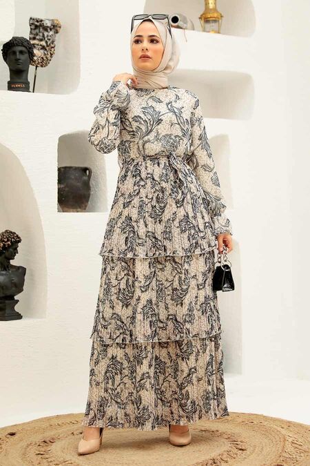 Ecru Hijab Dress 3359E - NEVA STYLE