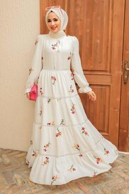 Ecru Hijab Dress 3403E - 2