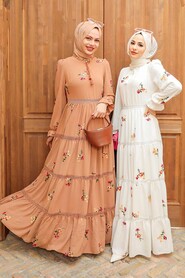 Ecru Hijab Dress 3403E - 4