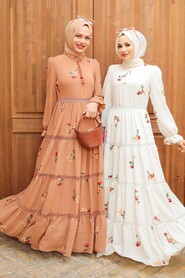 Ecru Hijab Dress 3403E - 3