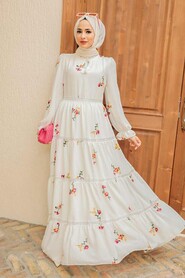 Ecru Hijab Dress 3403E - 1