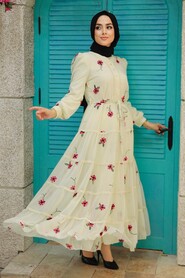 Ecru Hijab Dress 35720E - 1