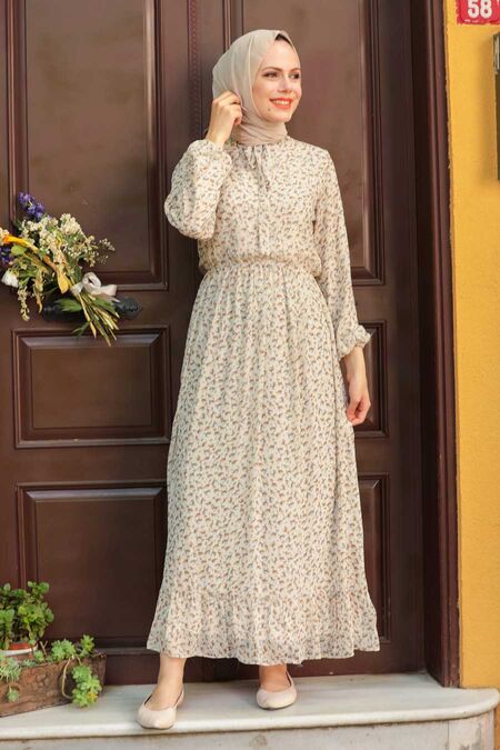 Ecru Hijab Dress 4339E - NEVA STYLE