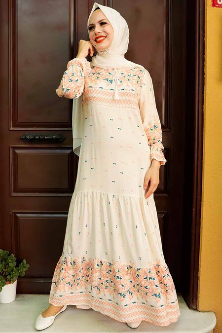 Ecru Hijab Dress 5191E - NEVA STYLE