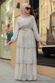 Ecru Hijab Dress 53471E - 2