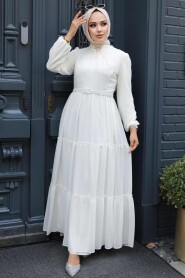 Ecru Hijab Dress 57250E - 3