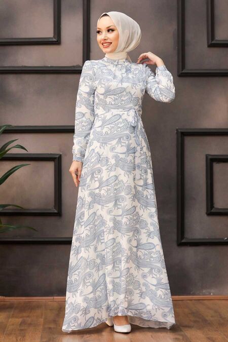 Ecru Hijab Dress 815401E - NEVA STYLE