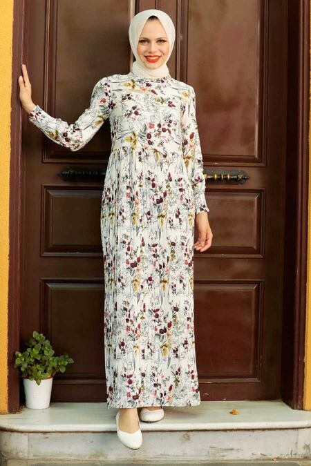 Ecru Hijab Dress 9078E - NEVA STYLE