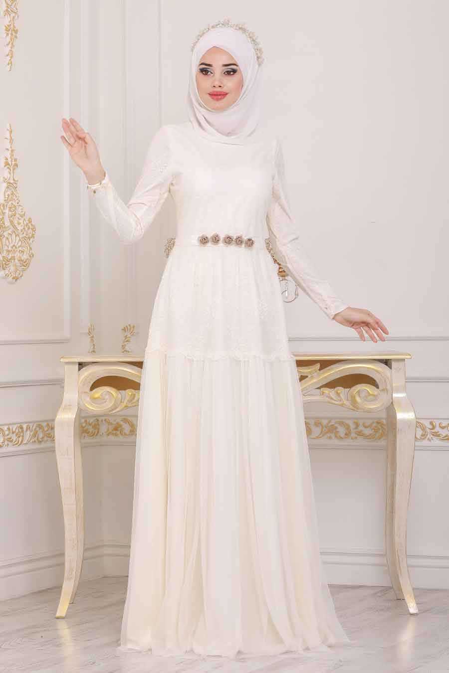 Neva Style - Stylish Ecru Modest Prom Dress 3980E