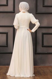 Ecru Hijab Evening Dress 1101E - 5