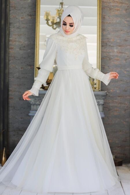  Modern Ecru Islamic Clothing Prom Dress 21780E - NEVA STYLE