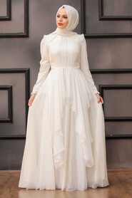  Luxury Ecru Muslim Long Sleeve Dress 21850E - 1