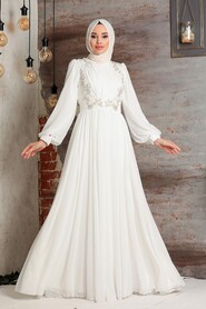 Ecru Hijab Evening Dress 21921E - 3