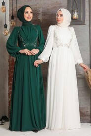 Ecru Hijab Evening Dress 21921E - 2