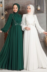 Ecru Hijab Evening Dress 21921E - 4